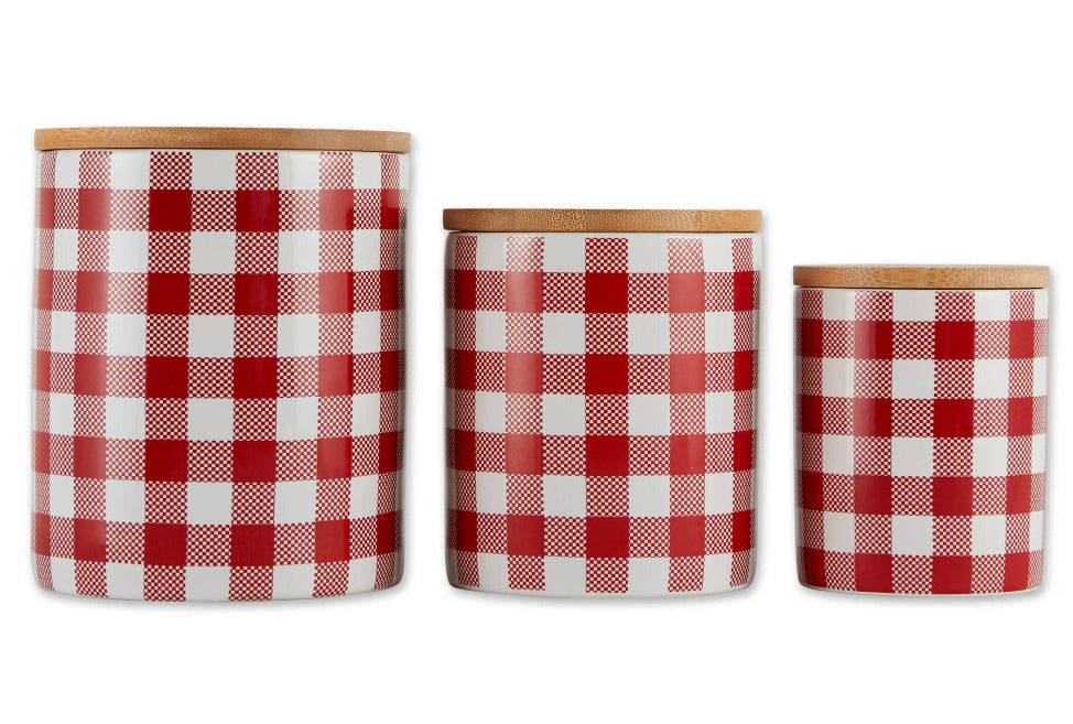 Red & White Buffalo Check Ceramic Canister